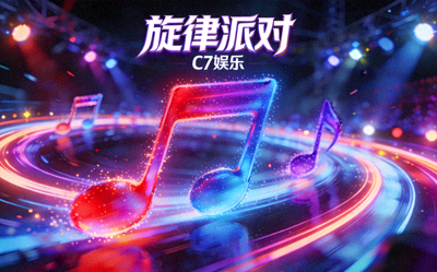 C7娱乐音乐节奏游戏《旋律派对》的动感音符与光影效果